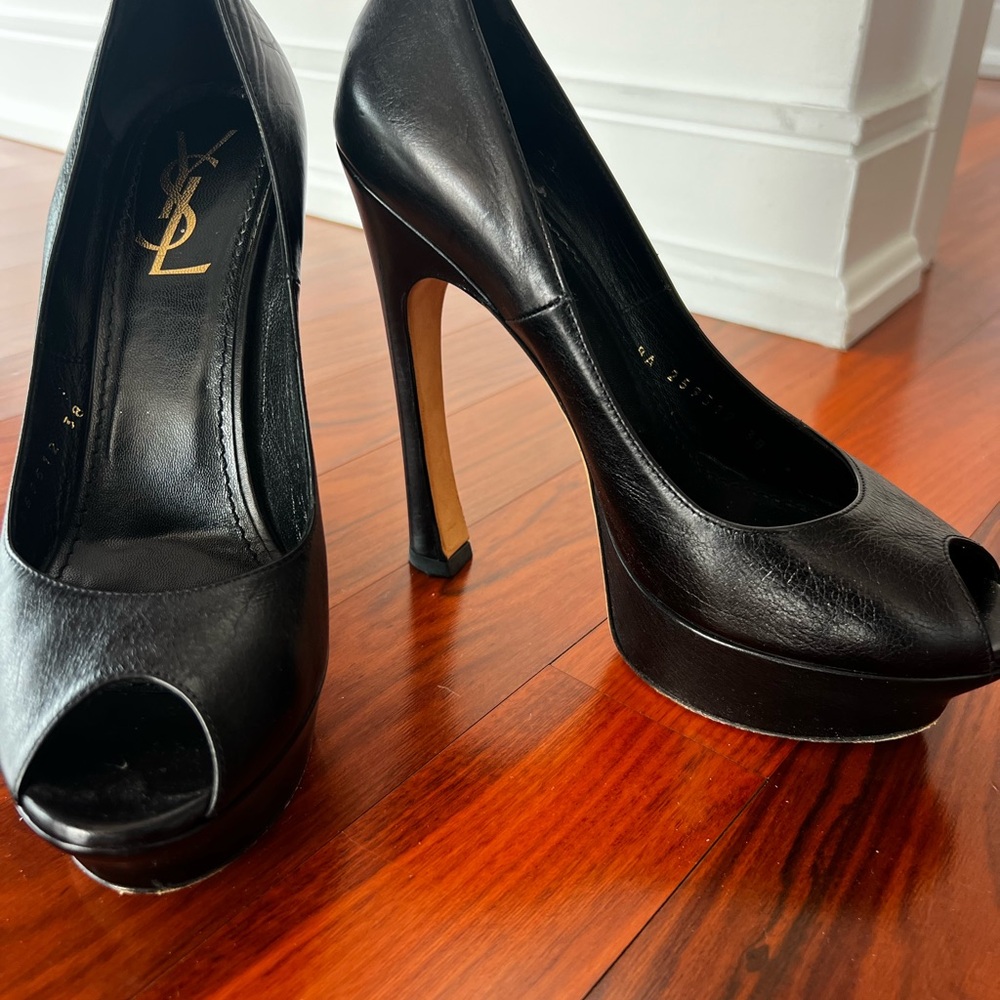 Yves Saint Laurent Black Peep Toe Heels